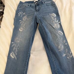 Lane Bryant Blue Jeans Capris with White Floral Embroidery